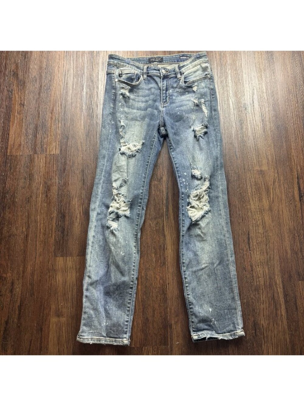 Judy Blue Boyfriend Fit Jeans Bleach Splatter Destroyed Light Wash Size 9/29